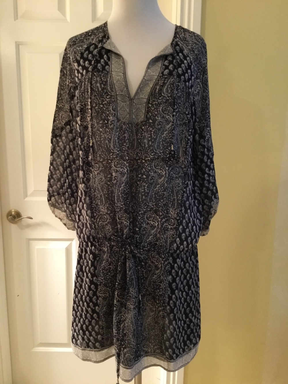 Ulla Johnson Black & Cream Paisley Tie-Waist Mini Dress